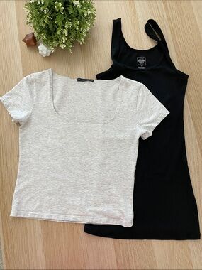Brandy Melville Light Grey Tee & Mossimo Black Tank Top